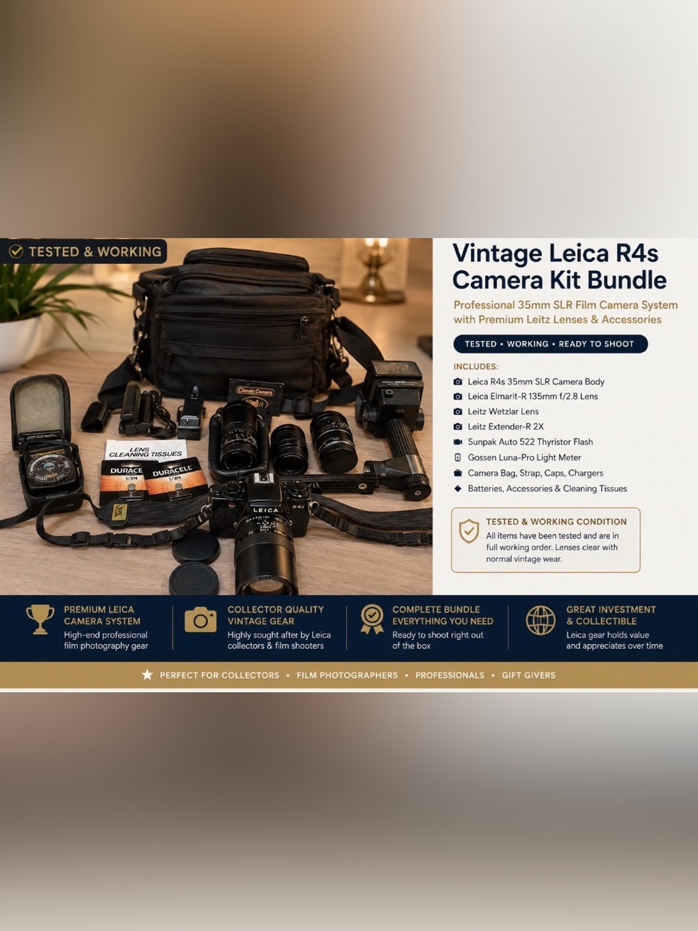 Leica R4s Camera Kit Elmarit-R 135mm Leitz Lens Flash Tested Working